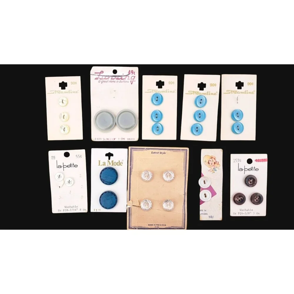Vintage Buttons On Card Assorted Streamline La Mode LaPetite Lansing Luckyday